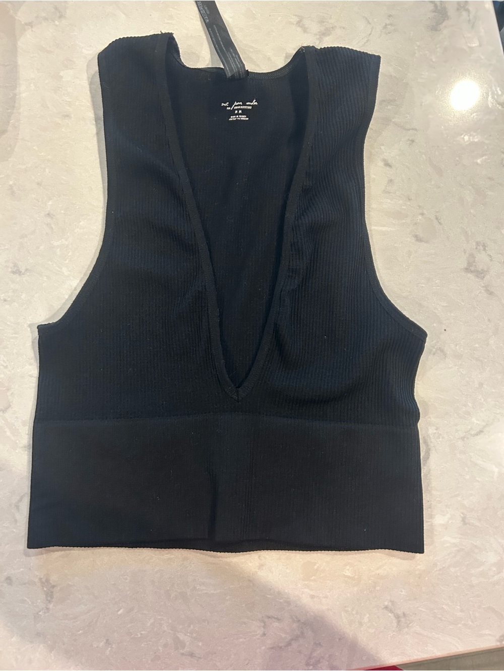 Urban Outfitters Black Ribbed Deep V Cropped Tank